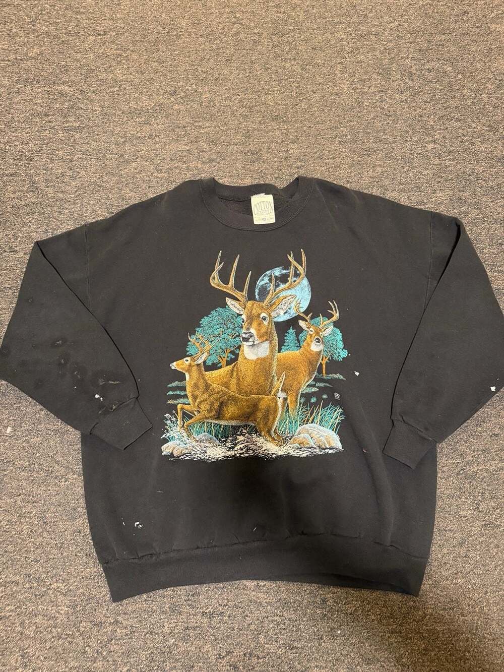 Vintage 90s Cotton Grove Designs Deer Scene Nature Sweatshirt Made in USA 2XL